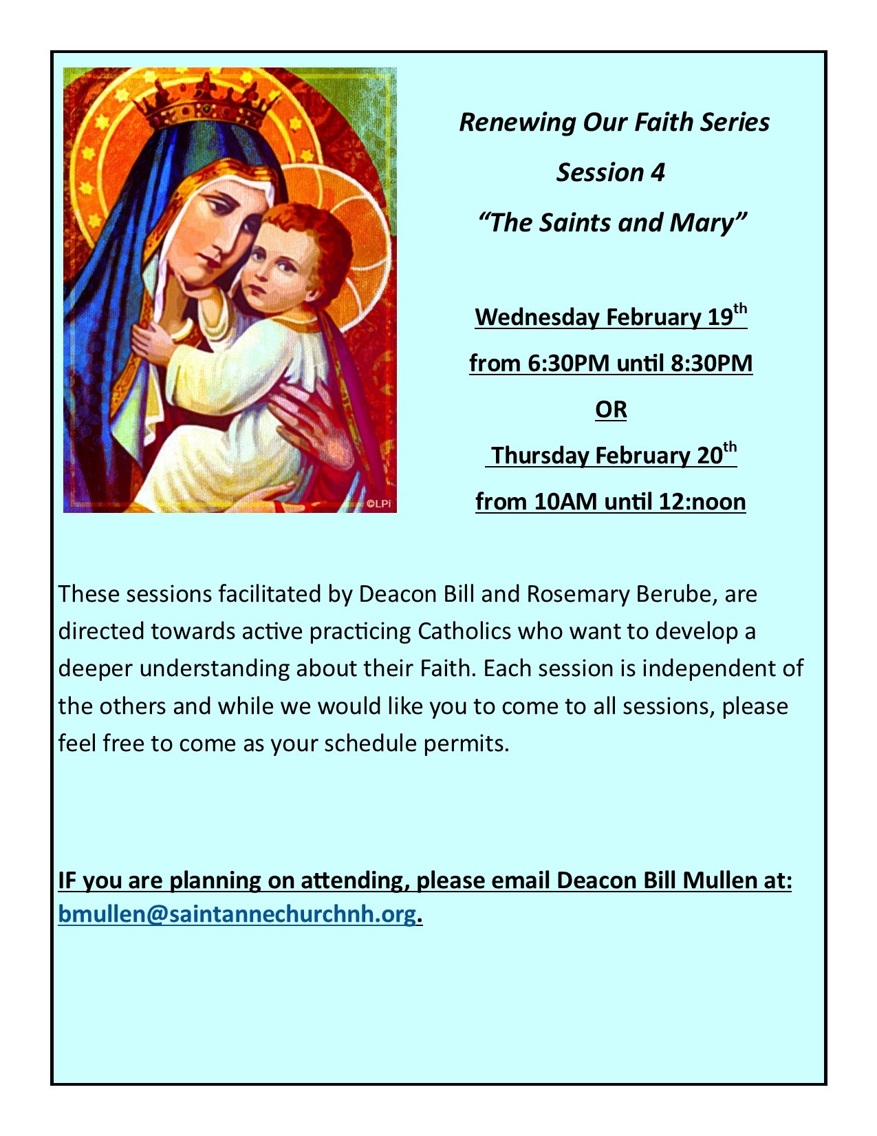 Adult Faith Formation "The Saints and Mary" St. Anne Catholic Church